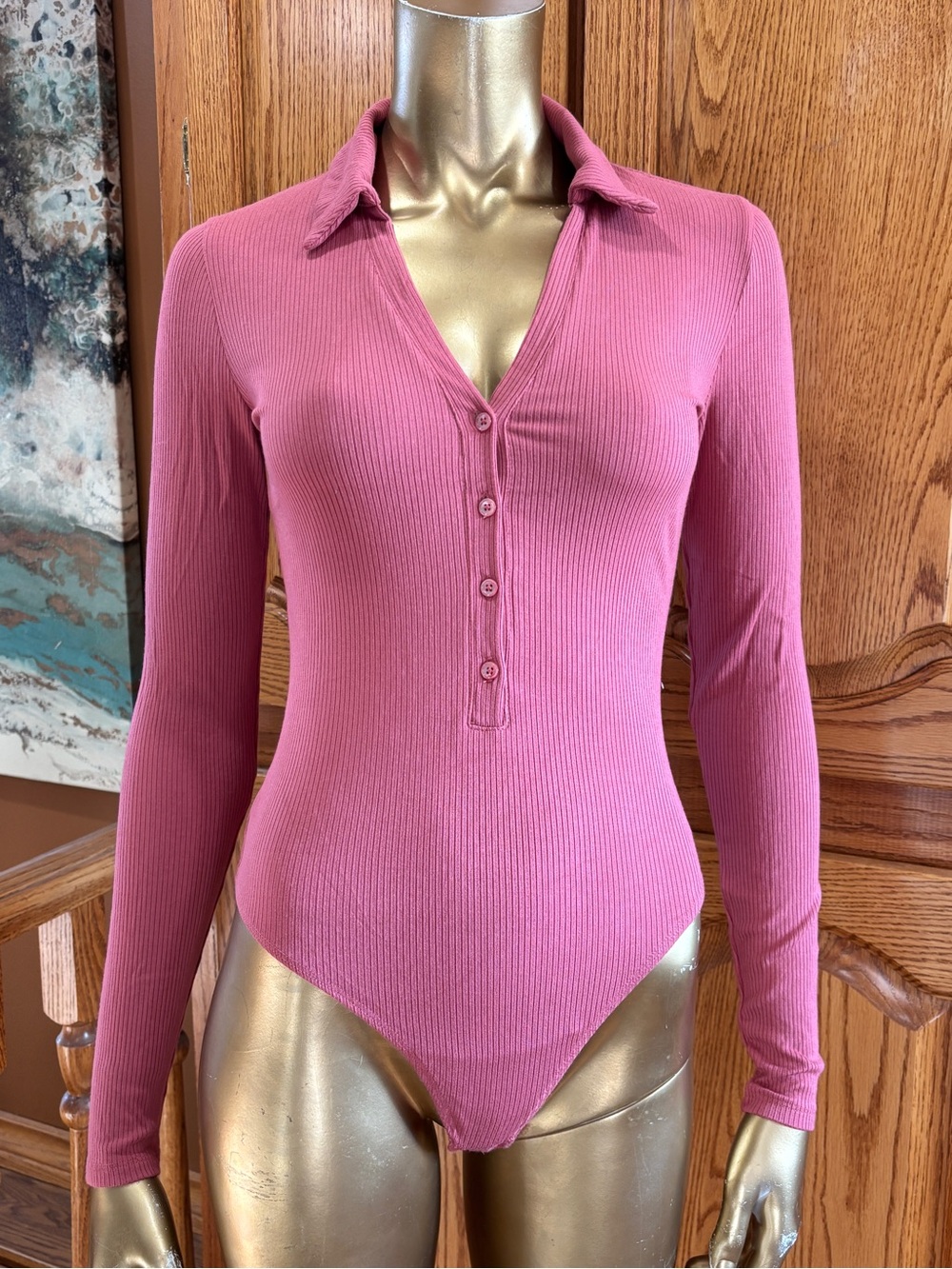 Wilfred Ribbed Henley Bodysuit - Rose